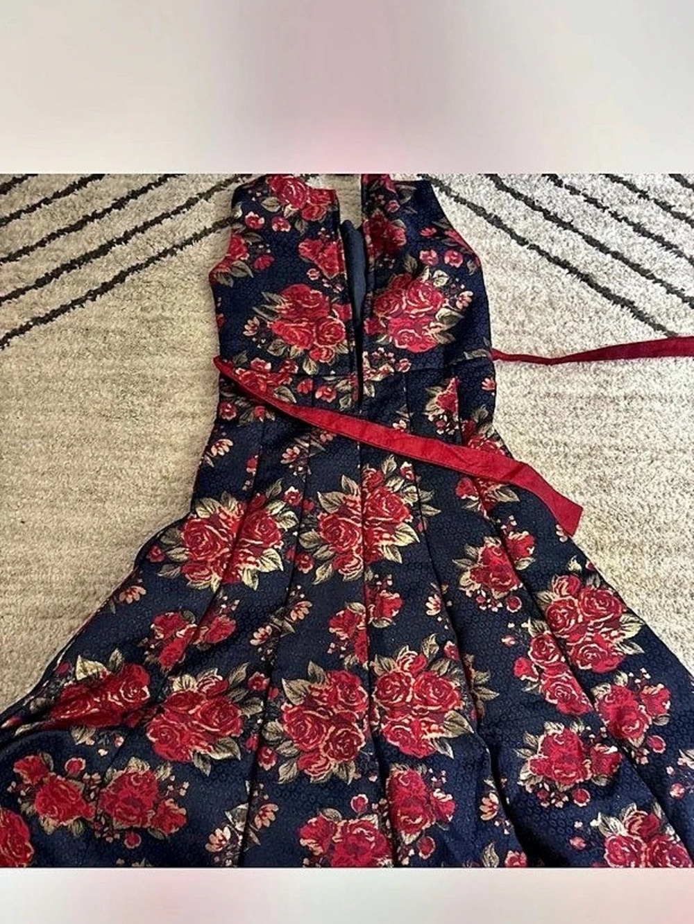 Women's indo western Red and navy Floral Maxi Dress Medium size